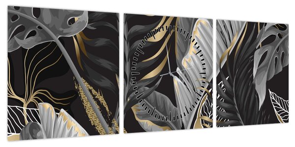 Obraz - Złota dżungla (z zegarem) (90x30 cm)