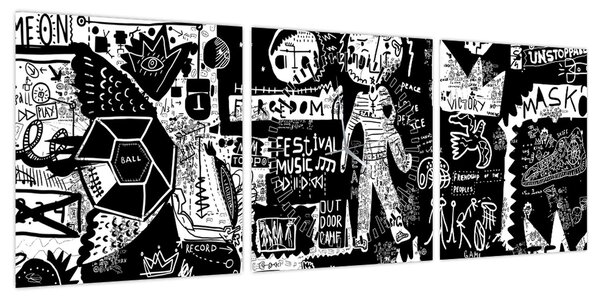 Obraz - Graffiti (z zegarem) (90x30 cm)