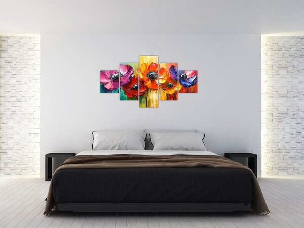 Obraz - Pięć kolorowych kwiatów (125x70 cm)