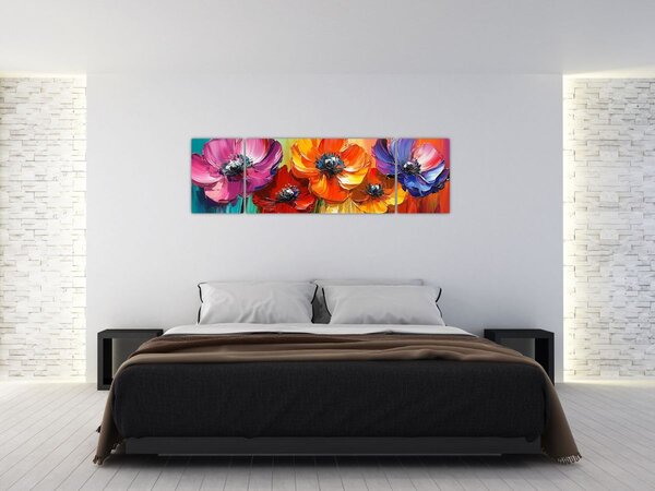 Obraz - Pięć kolorowych kwiatów (170x50 cm)