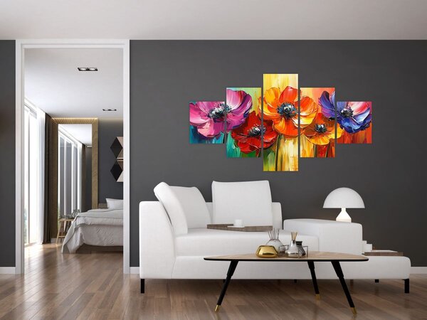 Obraz - Pięć kolorowych kwiatów (125x70 cm)