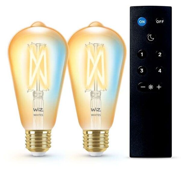 WiZ - Żarówki Smart TW Amb. 8W 806lm 2200-6500K 2pcs. Edison Gold E27 & Remote WiZ