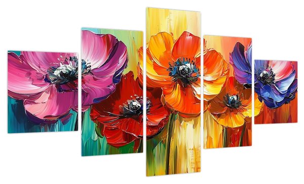 Obraz - Pięć kolorowych kwiatów (125x70 cm)
