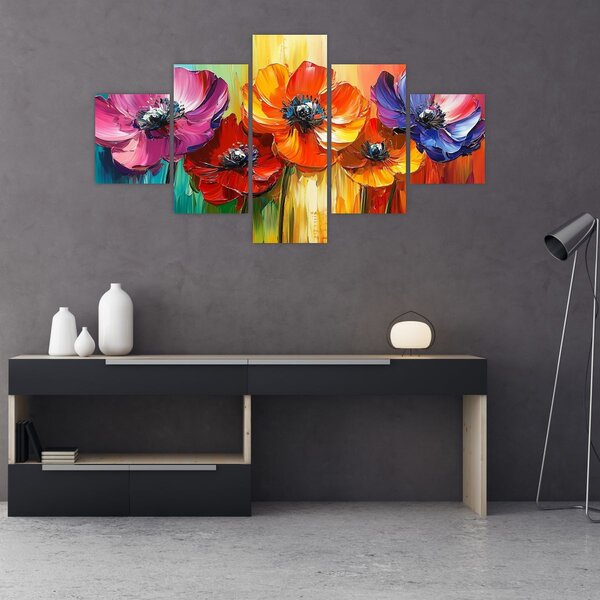 Obraz - Pięć kolorowych kwiatów (125x70 cm)