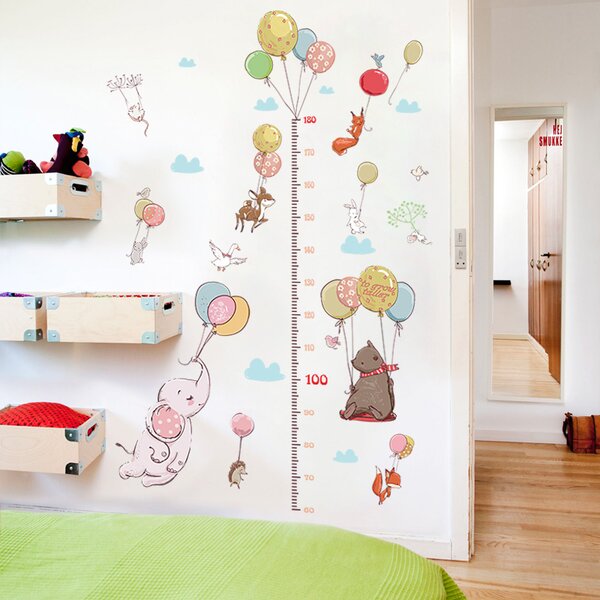 PIPPER | Naklejka na ścianę "Miarka dziecięca - Zwierzęta z balonami" 155x85cm