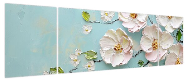 Obraz - Kwiatki na niebieskim tle (170x50 cm)