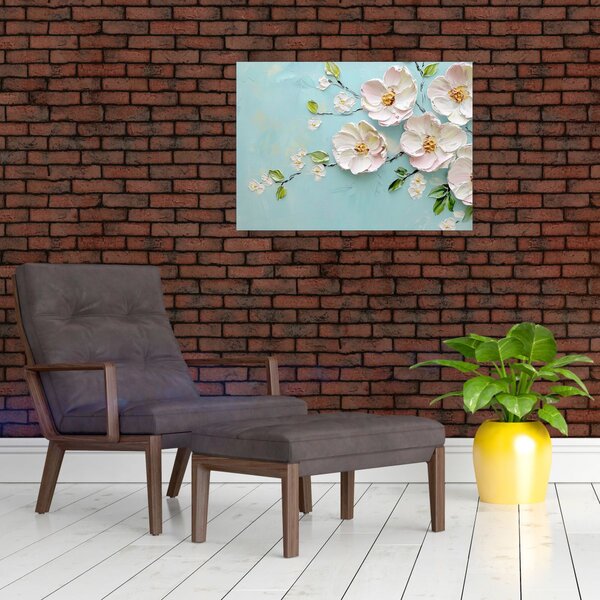 Obraz - Kwiatki na niebieskim tle (70x50 cm)