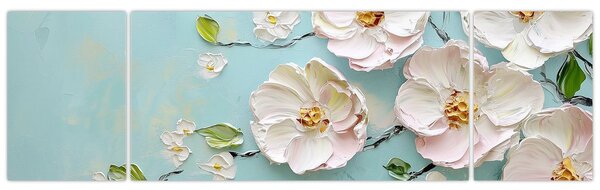 Obraz - Kwiatki na niebieskim tle (170x50 cm)