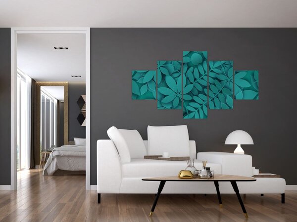 Obraz - Turkusowe liście (125x70 cm)