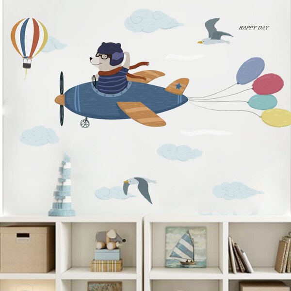 PIPPER | Naklejka na ścianę "Niedźwiedź w samolocie" 55x150 cm
