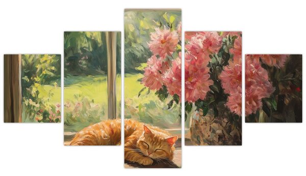 Obraz - Kot na oknie (125x70 cm)