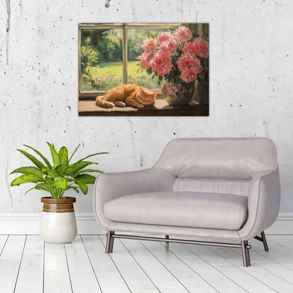 Obraz - Kot na oknie (70x50 cm)