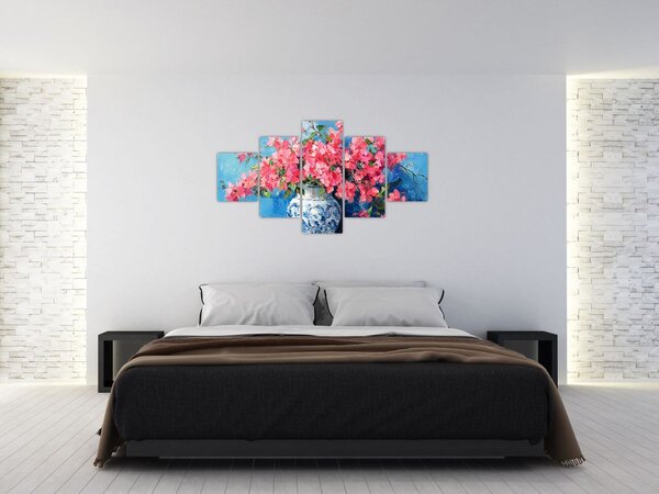 Obraz - Wazon z różowymi kwiatami (125x70 cm)