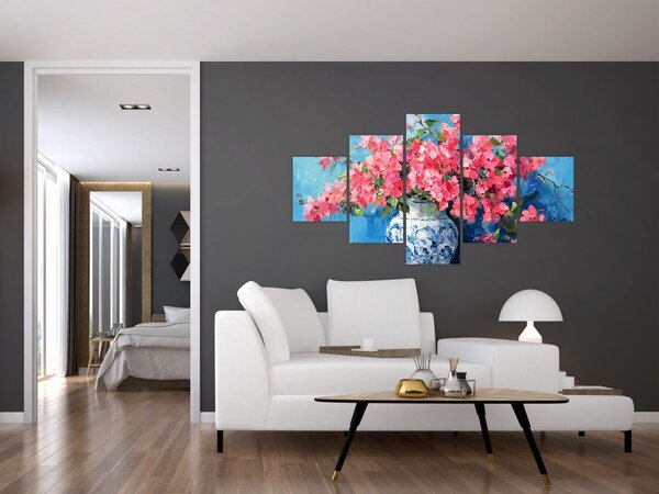 Obraz - Wazon z różowymi kwiatami (125x70 cm)