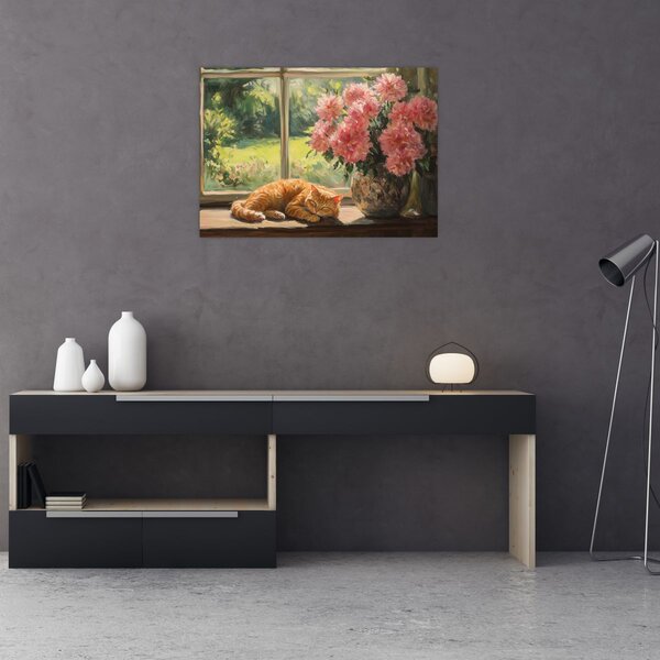 Obraz - Kot na oknie (70x50 cm)