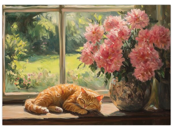 Obraz - Kot na oknie (70x50 cm)