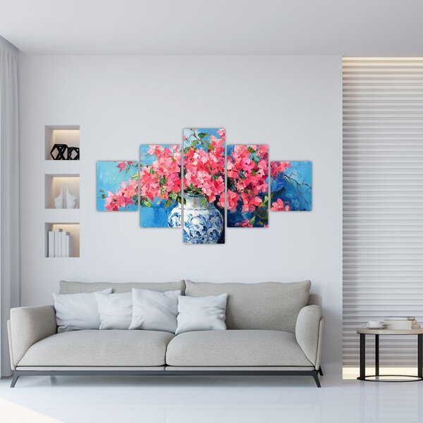 Obraz - Wazon z różowymi kwiatami (125x70 cm)