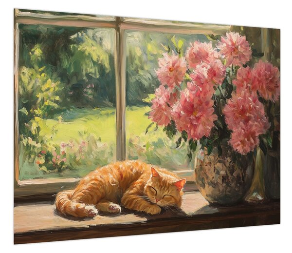 Obraz - Kot na oknie (70x50 cm)