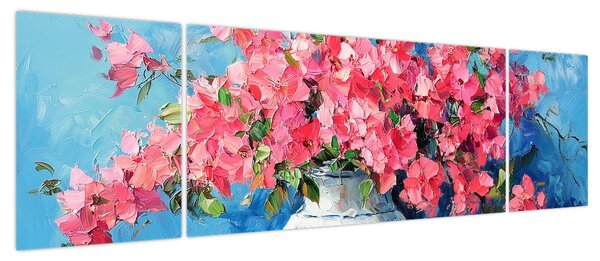Obraz - Wazon z różowymi kwiatami (170x50 cm)