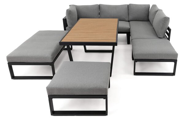 MebleMWM Zestaw mebli ogrodowych SIENA SUPER BIG + Stół Sycylia | Aluminium czarny | Szare poduszki | OUTLET