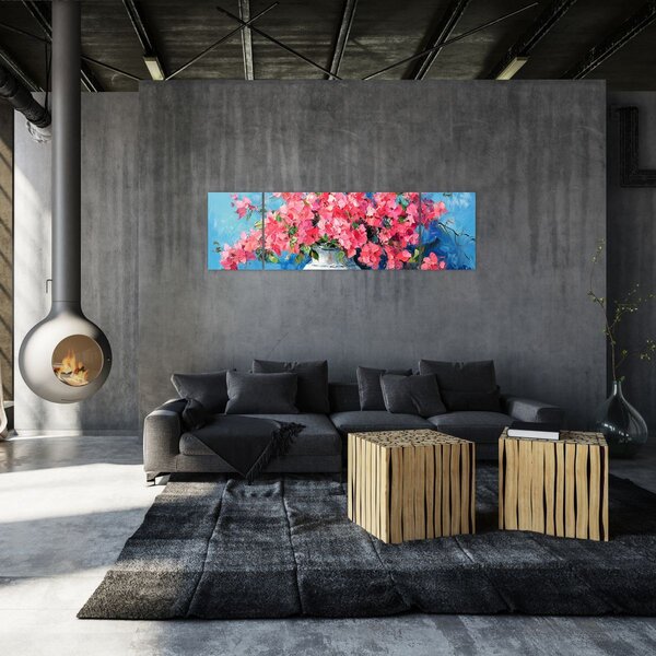 Obraz - Wazon z różowymi kwiatami (170x50 cm)