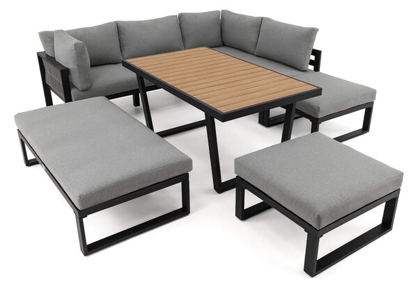 MebleMWM Zestaw mebli ogrodowych SIENA SUPER BIG + Stół Sycylia | Aluminium czarny | Szare poduszki | OUTLET