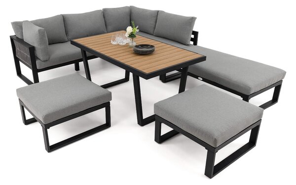 MebleMWM Zestaw mebli ogrodowych SIENA SUPER BIG + Stół Sycylia | Aluminium czarny | Szare poduszki | OUTLET