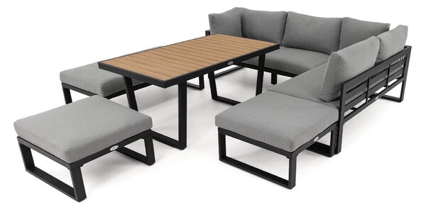 MebleMWM Zestaw mebli ogrodowych SIENA SUPER BIG + Stół Sycylia | Aluminium czarny | Szare poduszki | OUTLET