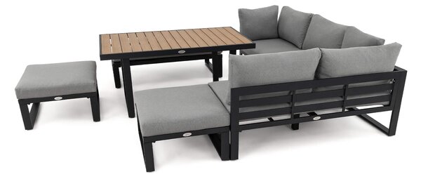 MebleMWM Zestaw mebli ogrodowych SIENA SUPER BIG + Stół Sycylia | Aluminium czarny | Szare poduszki | OUTLET
