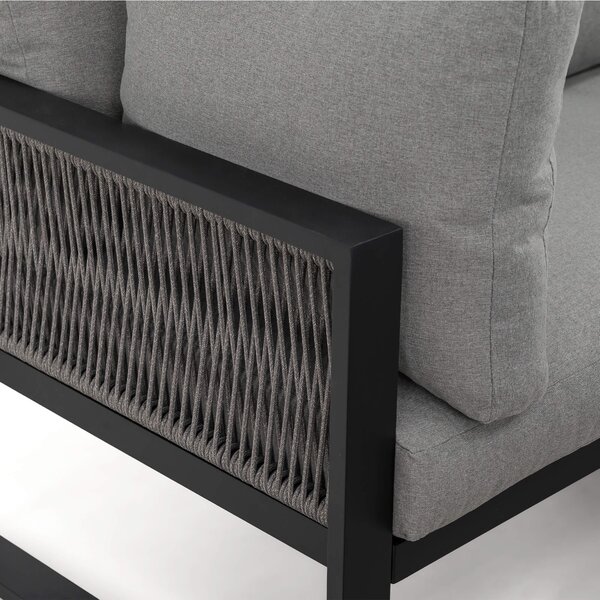 MebleMWM Zestaw mebli ogrodowych SIENA SUPER BIG + Stół Sycylia | Aluminium czarny | Szare poduszki | OUTLET