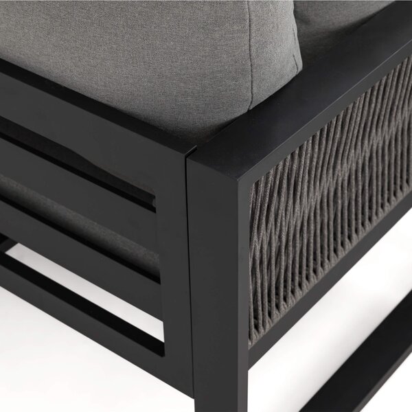 MebleMWM Zestaw mebli ogrodowych SIENA SUPER BIG + Stół Sycylia | Aluminium czarny | Szare poduszki | OUTLET