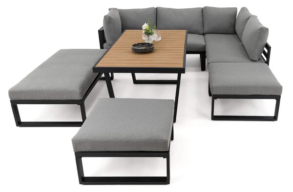 MebleMWM Zestaw mebli ogrodowych SIENA SUPER BIG + Stół Sycylia | Aluminium czarny | Szare poduszki | OUTLET