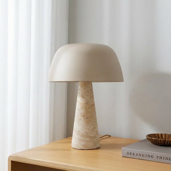 Lampa Stołowa Lindby, Magritt, beżowy, salon, kamień, nowoczesny