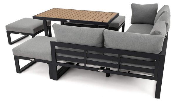 MebleMWM Zestaw mebli ogrodowych SIENA SUPER BIG + Stół Sycylia | Aluminium czarny | Szare poduszki | OUTLET