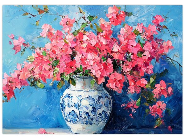 Obraz - Wazon z różowymi kwiatami (70x50 cm)