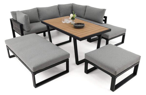 MebleMWM Zestaw mebli ogrodowych SIENA SUPER BIG + Stół Sycylia | Aluminium czarny | Szare poduszki | OUTLET