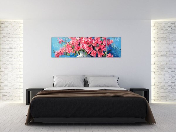 Obraz - Wazon z różowymi kwiatami (170x50 cm)