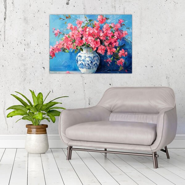 Obraz - Wazon z różowymi kwiatami (70x50 cm)