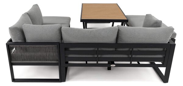 MebleMWM Zestaw mebli ogrodowych SIENA SUPER BIG + Stół Sycylia | Aluminium czarny | Szare poduszki | OUTLET