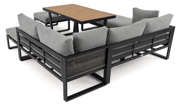 MebleMWM Zestaw mebli ogrodowych SIENA SUPER BIG + Stół Sycylia | Aluminium czarny | Szare poduszki | OUTLET