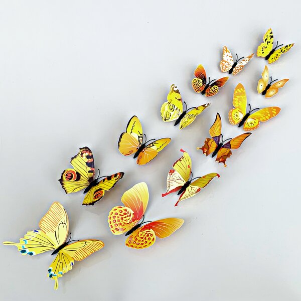 PIPPER | Naklejka na ścianę "Realistyczne plastikowe motyle 3D - żółte" 12szt 5-12 cm