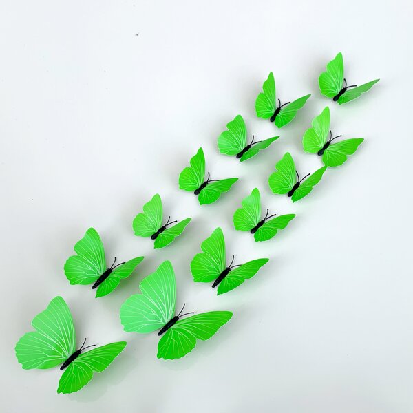 PIPPER | Naklejka na ścianę "Plastikowe motyle 3D - zielone" 12szt 6-12 cm