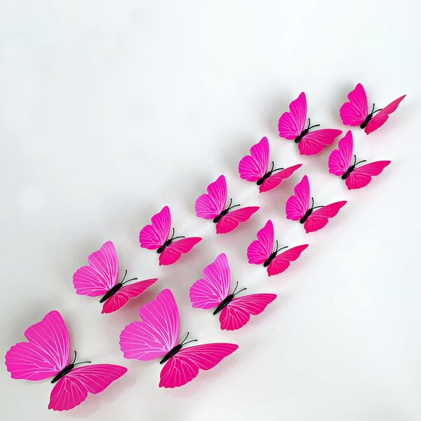PIPPER | Naklejka na ścianę "Plastikowe motyle 3D - różowe" 12szt 6-12 cm