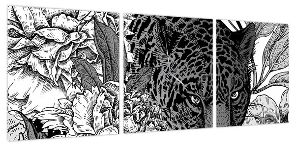 Obraz - Egzotyczny ogród (z zegarem) (90x30 cm)