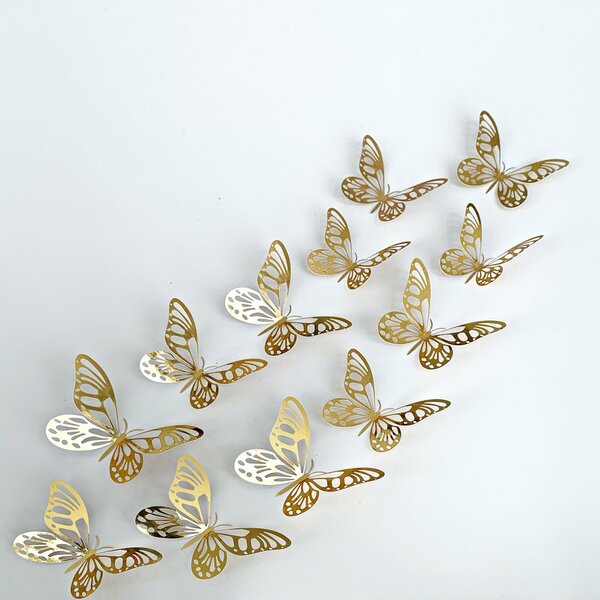 PIPPER | Naklejka na ścianę "Metaliczne motyle - Złote 2" 12 szt. 8-12 cm