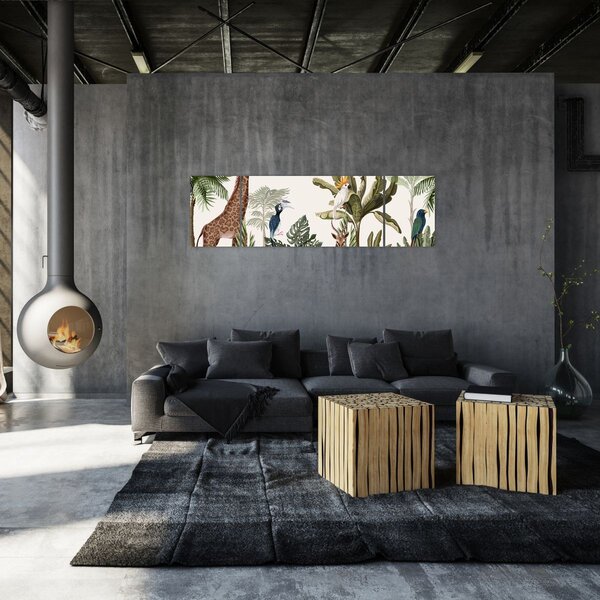 Obraz - Dżungla pełna zwierząt (170x50 cm)