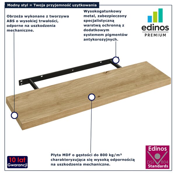 Minimalistyczna półka wisząca 80 cm dąb artisan E8-N26