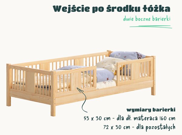 Łóżko dziecięce LENA 10 – niskie łóżko z dwiema wysokimi barierkami