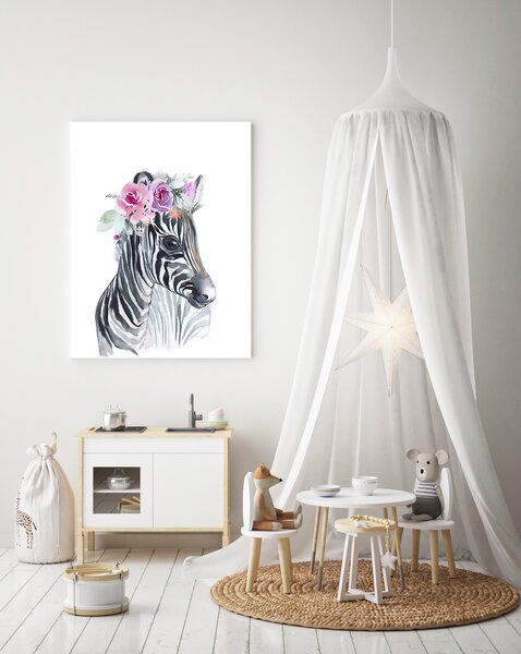 PIPPER | Dziecięcy obraz - Zebra z kwiatami 50 x 40 cm