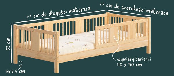 Łóżko dziecięce LENA 10 – niskie łóżko z wysoką barierką